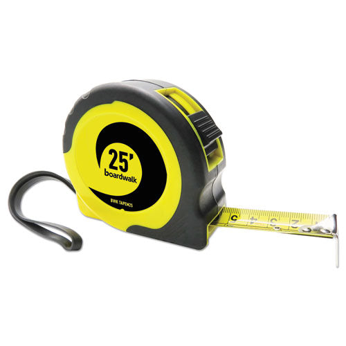 Image of Boardwalk® Easy Grip Tape Measure, 25 Ft, Plastic Case, Black And Yellow, 1/16" Graduations