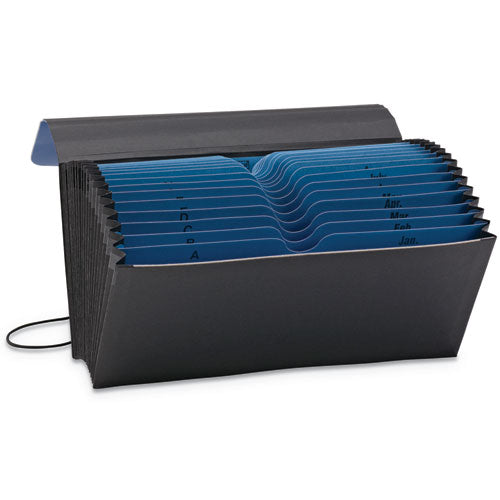 Image of Smead Handy File with Pockets, 21 Sections, Elastic Cord Closure, 1/2-Cut Tabs, Check Size, Black/Blue