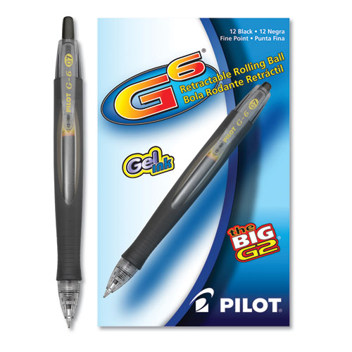 Image of Pilot® G6 Gel Pen, Retractable, Fine 0.7 Mm, Black Ink, Black Barrel