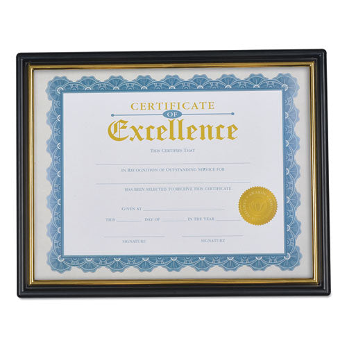 Image of Universal® Document Frames, Plastic, 8.5 x 10 Insert, Black/Gold, 3/Pack