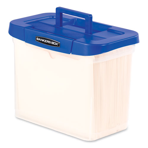 Image of Bankers Box® Heavy-Duty Portable File Box, Letter Files, 14.25" X 8.63" X 11.06", Clear/blue