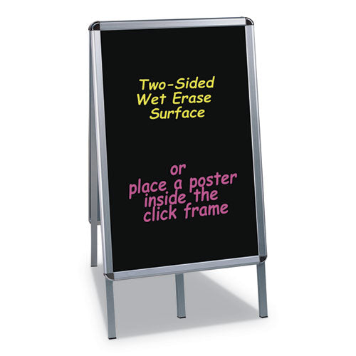 Image of MasterVision® Reversible Wet Erase Sign Board, Black 23" x 33" Surface, Satin Aluminum Frame, 24" x 24" x 42"