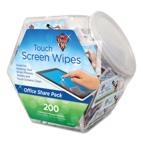 Image of Dust-Off® Touch Screen Wipes, 5 x 6, Citrus, 200 Individual Foil Packets in an Easy Grab Jar