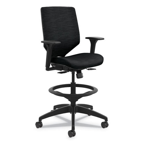 Image of HON® Solve Series Upholstered Back Task Stool, Supports Up To 300 Lb, 23" To 33" Seat Height, Ink Seat/back, Black Base
