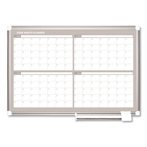 Image of MasterVision® Magnetic Dry Erase Calendar Board, Four-Month Planning/Scheduling, 36" x 24", White Surface, Satin Aluminum Frame