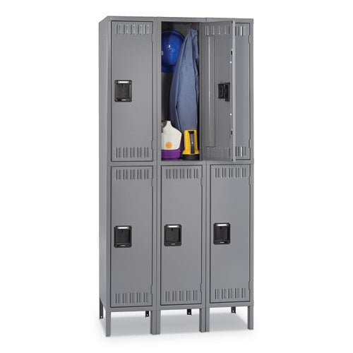 Image of Tennsco Double Tier Locker With Legs, Triple Stack, 36w X 18d X 78h, Medium Gray