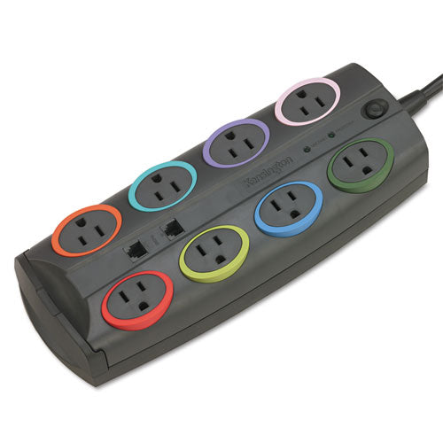 Image of Kensington® SmartSockets Surge Protector, 8 AC Outlets, 8 ft Cord, 3,090 J, Dark Gray