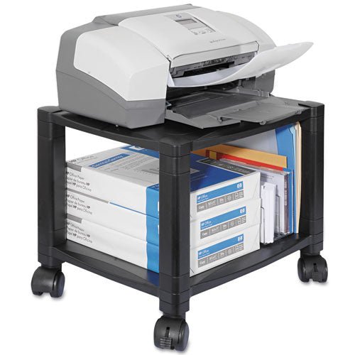 Image of Kantek Height-Adjustable Under-Desk Printer Cart, Plastic, 2 Shelves, 75 lb Capacity, 17" x 13.25" x 14.13", Black