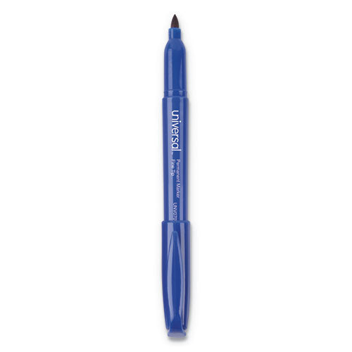 Image of Universal Pen-Style Permanent Marker, Fine Bullet Tip, Blue, Dozen