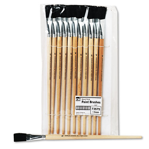 Image of Charles Leonard® Long Handle Easel Brush, Size 18, Natural Bristle, Flat Profile, 12/pack