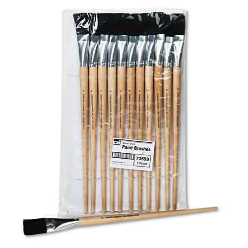 Image of Charles Leonard® Long Handle Easel Brush, Size 22, Natural Bristle, Flat Profile, 12/pack
