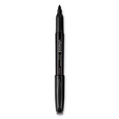 Image of Universal Pen-Style Permanent Marker, Fine Bullet Tip, Black, Dozen