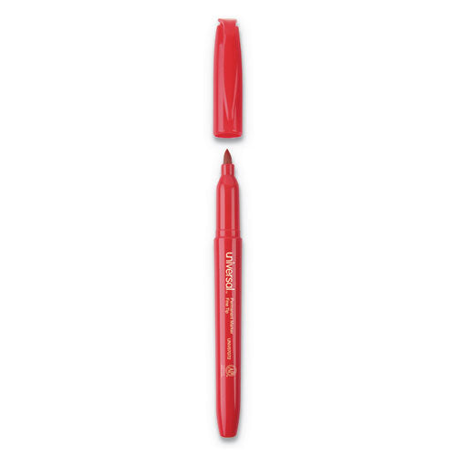 Image of Universal Pen-Style Permanent Marker, Fine Bullet Tip, Red, Dozen