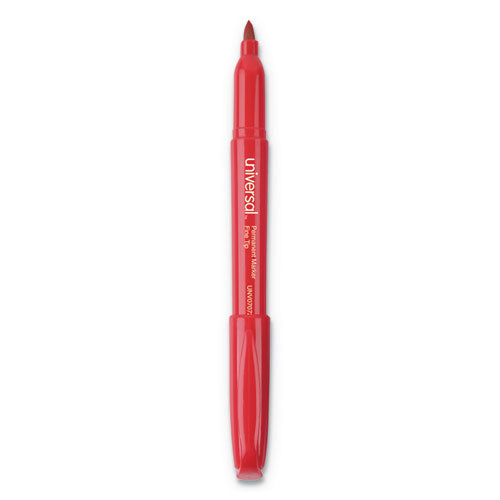 Image of Universal Pen-Style Permanent Marker, Fine Bullet Tip, Red, Dozen