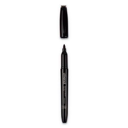 Image of Universal Pen-Style Permanent Marker, Fine Bullet Tip, Black, Dozen