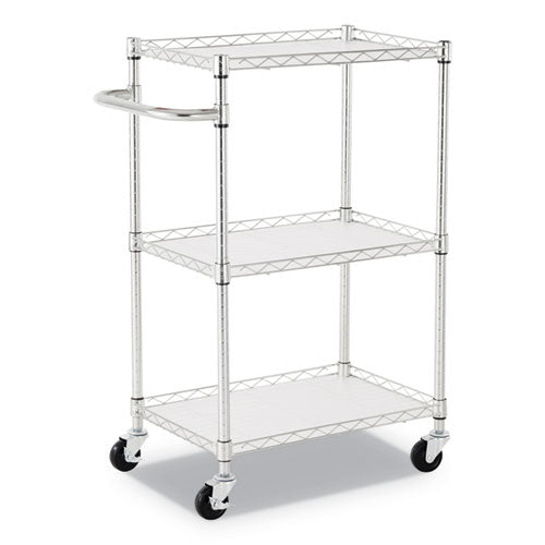 Image of Alera® Three-Shelf Wire Cart with Liners, Metal, 3 Shelves, 450 lb Capacity, 24" x 16" x 39", Silver