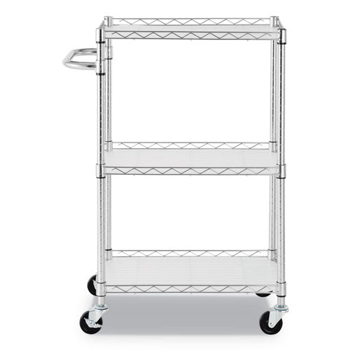 Image of Alera® Three-Shelf Wire Cart with Liners, Metal, 3 Shelves, 450 lb Capacity, 24" x 16" x 39", Silver