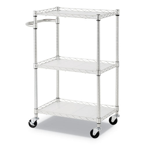 Image of Alera® Three-Shelf Wire Cart with Liners, Metal, 3 Shelves, 450 lb Capacity, 24" x 16" x 39", Silver