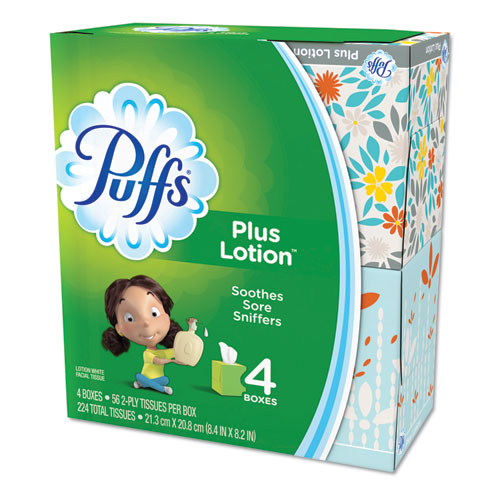 Image of Puffs® Plus Lotion Facial Tissue, 2-Ply, White, 56 Sheets/Box, 24 Boxes/Carton