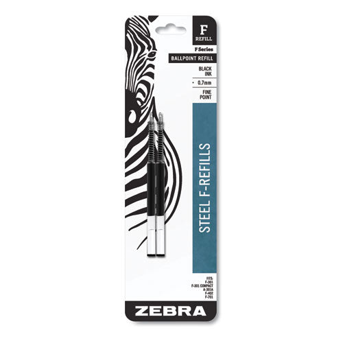 Image of Zebra® F-Refill For Zebra F-Series Ballpoint Pens, Fine Conical Tip, Black Ink, 2/pack