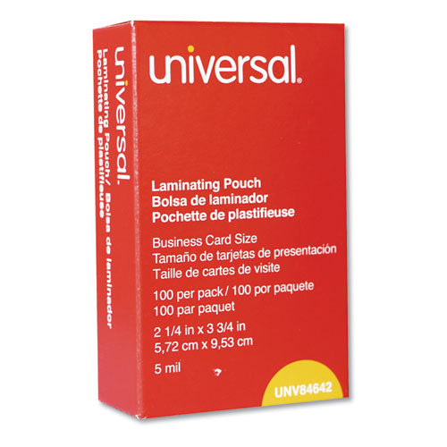 Image of Universal® Laminating Pouches, 5 Mil, 3.75" X 2.25", Gloss Clear, 100/box