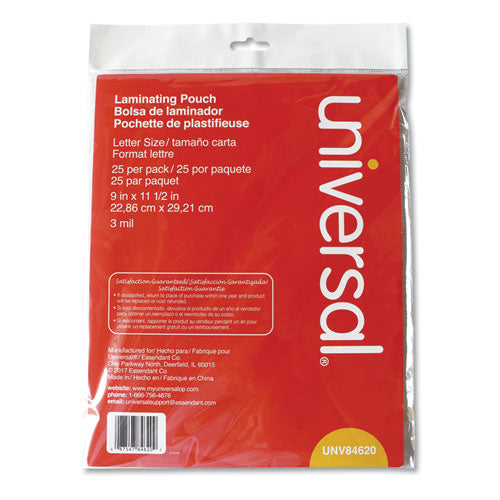 Image of Universal® Laminating Pouches, 3 Mil, 9" X 11.5", Gloss Clear, 25/pack