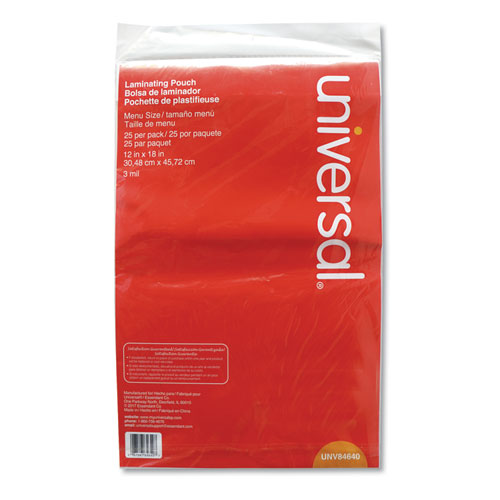 Image of Universal® Laminating Pouches, 3 Mil, 18" X 12", Gloss Clear, 25/pack