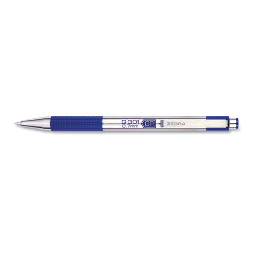 Image of Zebra® G-301 Gel Pen, Retractable, Medium 0.7 Mm, Blue Ink, Stainless Steel/blue Barrel, 2/pack