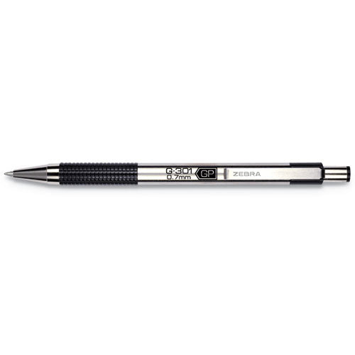 Image of Zebra® G-301 Gel Pen, Retractable, Medium 0.7 Mm, Black Ink, Stainless Steel/black Barrel