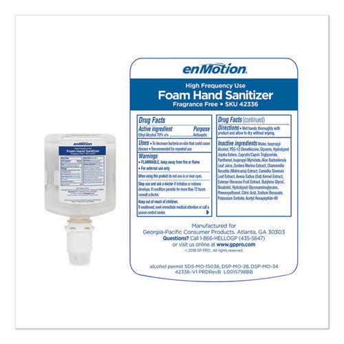 Image of Georgia Pacific® Professional Gp Enmotion High-Frequency-Use Foam Sanitizer Dispenser Refill, Fragrance-Free, 1,000 Ml, Fragrance-Free, 2/carton