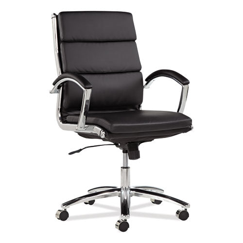 Image of Alera® Alera Neratoli Mid-Back Slim Profile Chair, Faux Leather, Supports Up To 275 Lb, Black Seat/back, Chrome Base