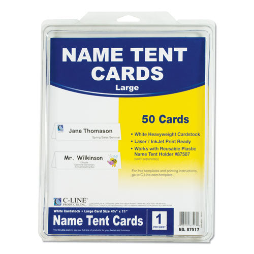 Image of C-Line® Scored Tent Cards, 4.25 X 11, White,1 Card/sheet, 50 Sheets/box