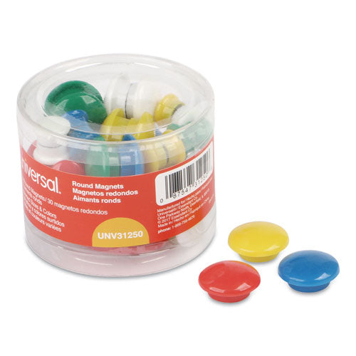 Image of Universal® Assorted Magnets, Circles, Assorted Sizes: X-Small, Medium and Large, Assorted Colors, 30/Pack