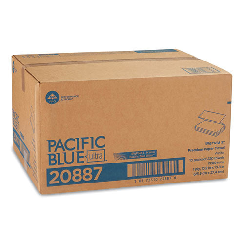 Image of Georgia Pacific® Professional Pacific Blue Ultra Folded Paper Towels, 1-Ply, 10.2 x 10.8, White, 220/Pack, 10 Packs/Carton