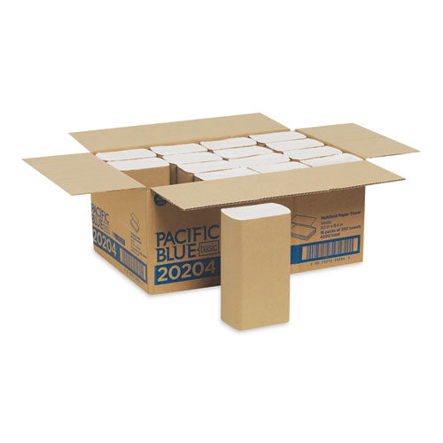 Image of Georgia Pacific® Professional Pacific Blue Basic Folded Paper Towel, 1-Ply, 9.2 x 9.4, White, 250/Pack, 16 Packs/Carton