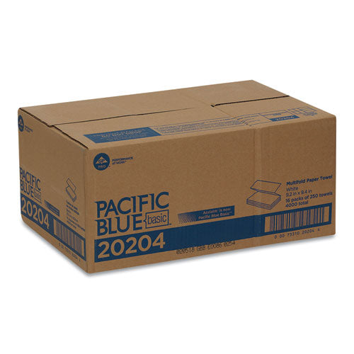 Image of Georgia Pacific® Professional Pacific Blue Basic Folded Paper Towel, 1-Ply, 9.2 x 9.4, White, 250/Pack, 16 Packs/Carton