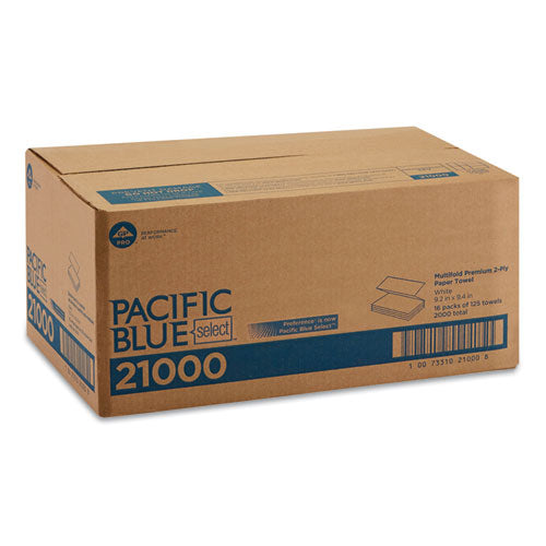 Image of Georgia Pacific® Professional Blue Select Multi-Fold 2 Ply Paper Towel, 9.2 x 9.4, White, 125/Pack, 16 Packs/Carton