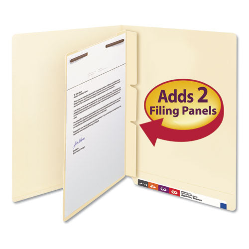 Image of Smead Self-Adhesive Folder Dividers with Twin-Prong Fasteners for Top/End Tab Folders, 1 Fastener, Letter Size, Manila, 100/Box