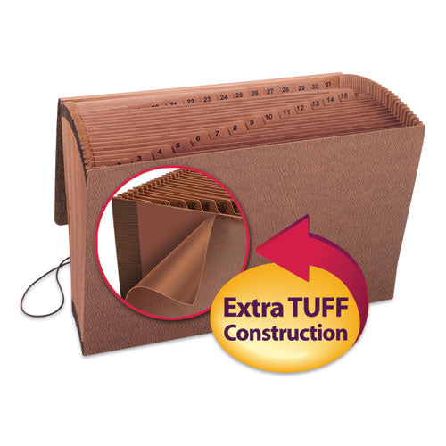 Image of Smead TUFF Expanding Wallet, 31 Sections, Elastic Cord Closure, 1/15-Cut Tabs, Legal Size, Redrope