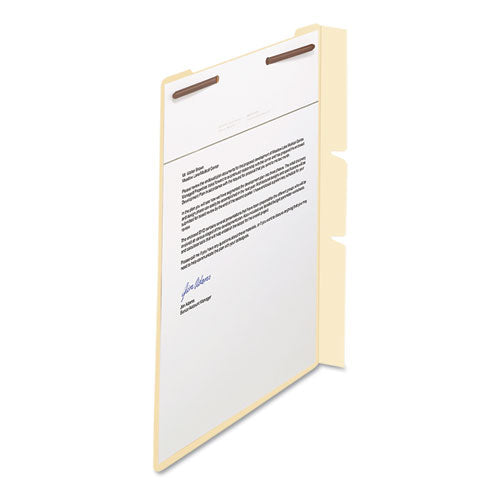 Image of Smead Self-Adhesive Folder Dividers with Twin-Prong Fasteners for Top/End Tab Folders, 1 Fastener, Letter Size, Manila, 100/Box