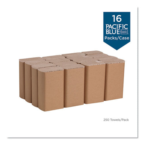 Image of Georgia Pacific® Professional Pacific Blue Basic M-Fold Paper Towels, 1-Ply, 9.2 x 9.4, Brown, 250/Pack, 16 Packs/Carton