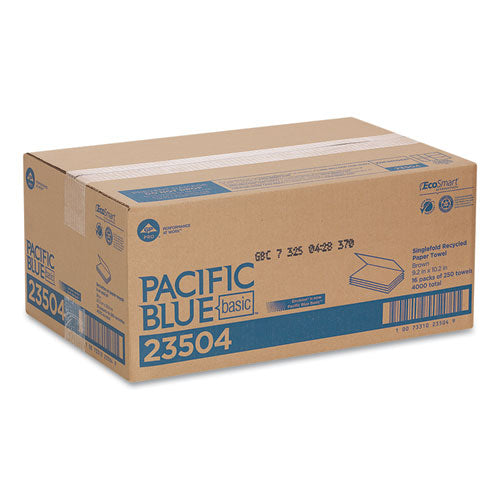 Image of Georgia Pacific® Professional Pacific Blue Basic S-Fold Paper Towels, 1-Ply, 10.25 x 9.25, Brown, 250/Pack, 16 Packs/Carton