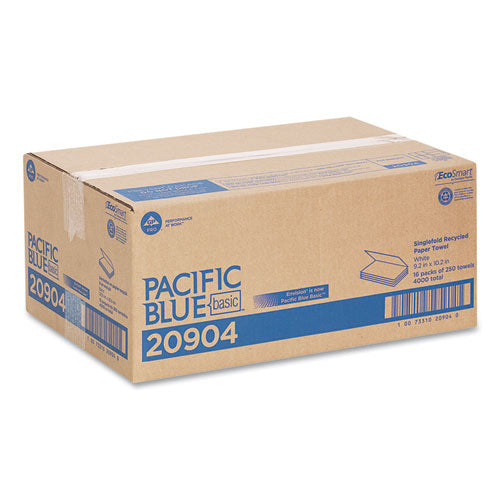Image of Georgia Pacific® Professional Pacific Blue Basic S-Fold Paper Towels, 1-Ply, 10.25 x 9.25, White, 250/Pack, 16 Packs/Carton