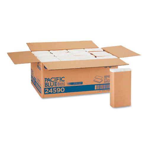 Image of Georgia Pacific® Professional Pacific Blue Basic M-Fold Paper Towels, 1-Ply, 9.2 x 9.4, White, 250/Pack, 16 Packs/Carton