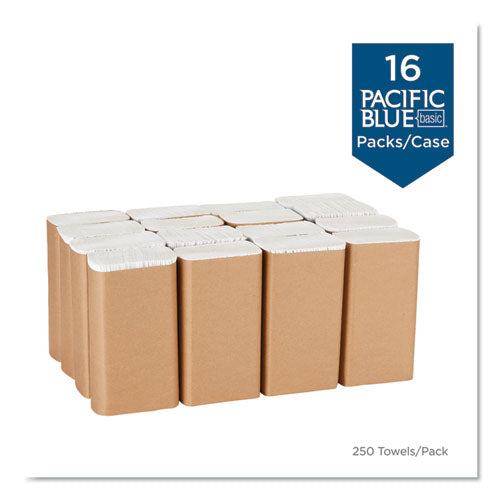 Image of Georgia Pacific® Professional Pacific Blue Basic M-Fold Paper Towels, 1-Ply, 9.2 x 9.4, White, 250/Pack, 16 Packs/Carton