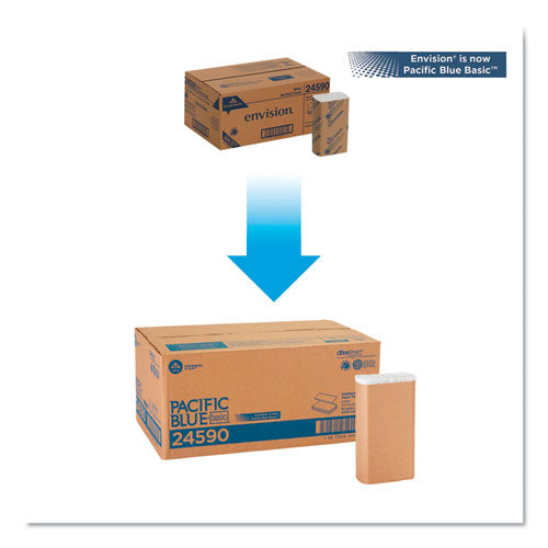 Image of Georgia Pacific® Professional Pacific Blue Basic M-Fold Paper Towels, 1-Ply, 9.2 x 9.4, White, 250/Pack, 16 Packs/Carton