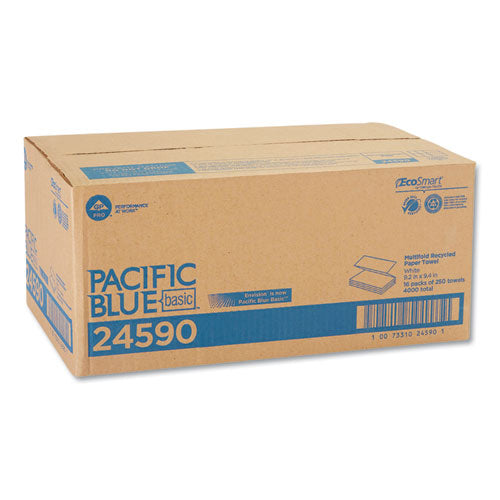 Image of Georgia Pacific® Professional Pacific Blue Basic M-Fold Paper Towels, 1-Ply, 9.2 x 9.4, White, 250/Pack, 16 Packs/Carton