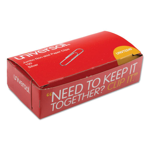 Image of Universal® Paper Clips, Jumbo, Nonskid, Silver, 100 Clips/Box, 10 Boxes/Pack
