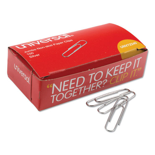 Image of Universal® Paper Clips, Jumbo, Nonskid, Silver, 100 Clips/Box, 10 Boxes/Pack
