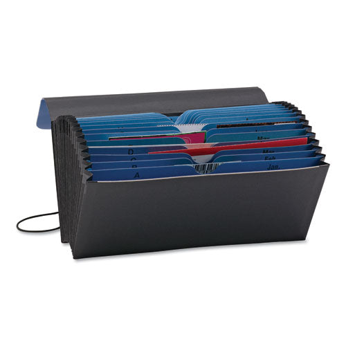 Image of Smead Handy File with Pockets, 21 Sections, Elastic Cord Closure, 1/2-Cut Tabs, Check Size, Black/Blue
